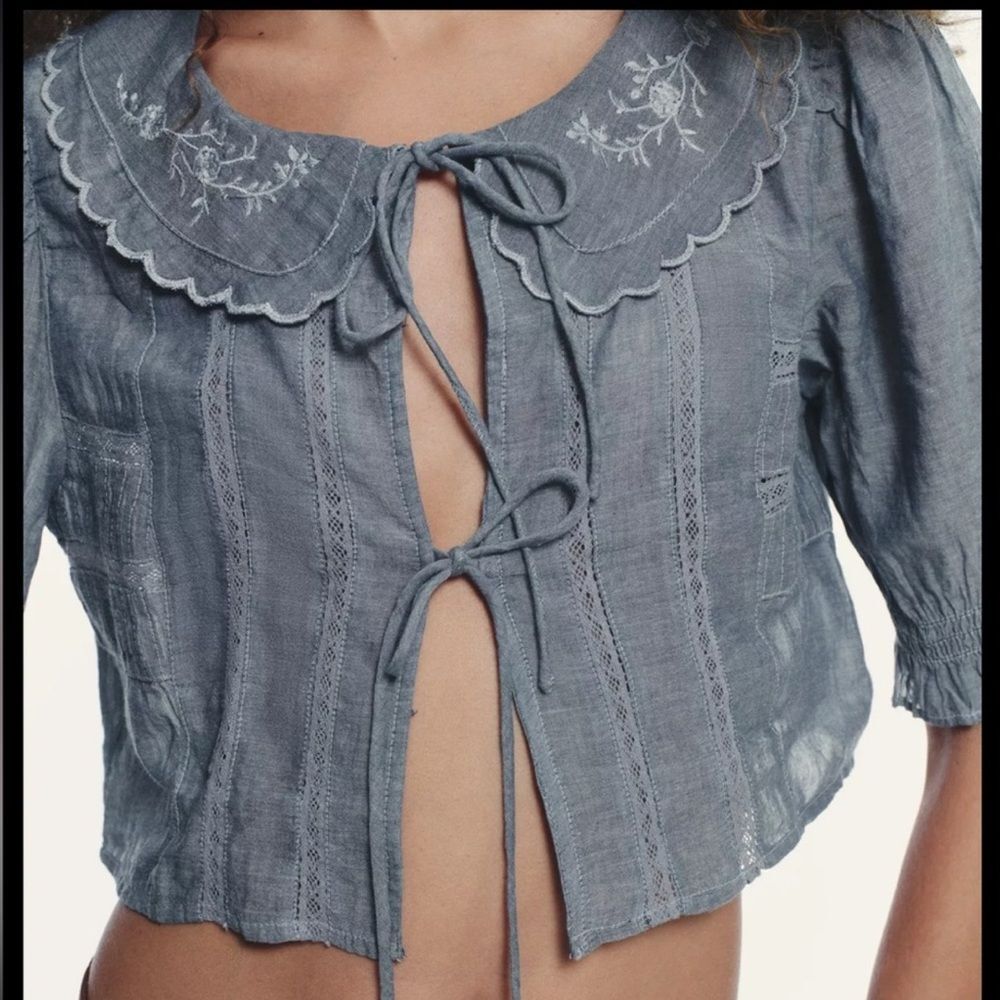 ZARA EMBROIDERED CROP SHIRT - Picture 3 of 9